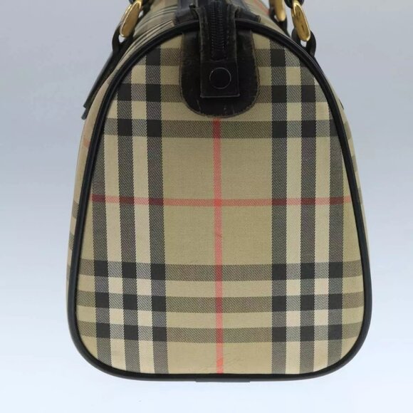 Burberrys Nova Check Black Label Boston Bag Canvas Beige Gold Auth yk16645 - Picture 10 of 14